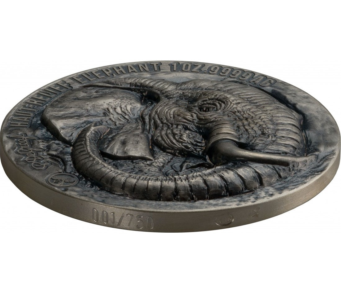 Ivory Coast 2022 1000 Francs Elephant -Big Five 1 Oz Antique Silver Coin