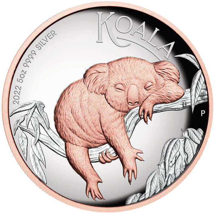 Australian Koala 2022 $8 5oz Silver Proof High Relief Gilded Coin