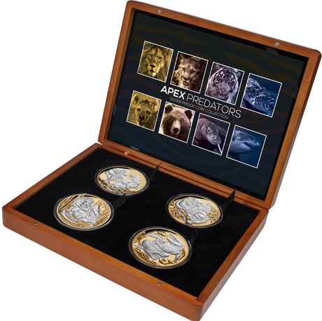 Niue 2022 $10 Apex Predators 5oz Silver Proof 4-Coin Set 25 Sets Minted Matching Edge Numbering