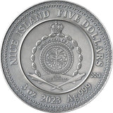 Niue 2023 $5 Vishnu Divine Faces of the Sun 3oz Antique finish .999 Gilded Silver Coin
