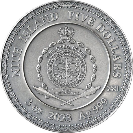 Niue 2023 $5 Vishnu Divine Faces of the Sun 3oz Antique finish .999 Gilded Silver Coin