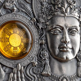 Niue 2023 $5 Vishnu Divine Faces of the Sun 3oz Antique finish .999 Gilded Silver Coin