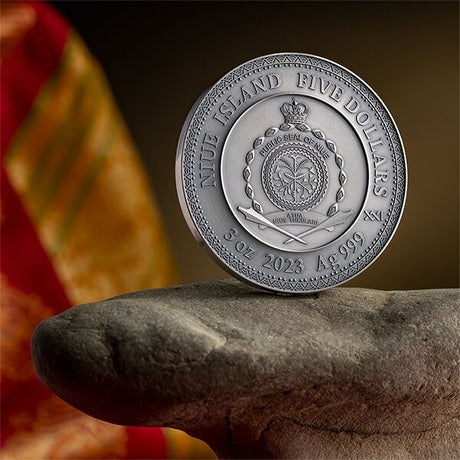 Niue 2023 $5 Vishnu Divine Faces of the Sun 3oz Antique finish .999 Gilded Silver Coin