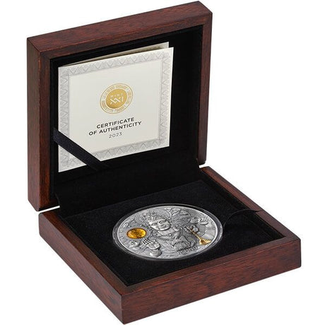 Niue 2023 $5 Vishnu Divine Faces of the Sun 3oz Antique finish .999 Gilded Silver Coin