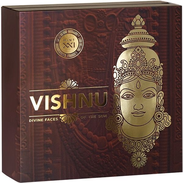 Niue 2023 $5 Vishnu Divine Faces of the Sun 3oz Antique finish .999 Gilded Silver Coin