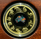Australia 2022 $200 Great Southern Land 2oz Gold Proof Opal Coin. Reverse in wooden case.