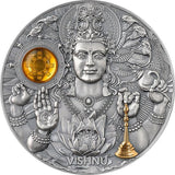 Niue 2023 $5 Vishnu Divine Faces of the Sun 3oz Antique finish .999 Gilded Silver Coin