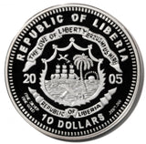 Liberia  2005 $10 Proof Belize Jaguar Gold Plated Silver Diamond Eyes