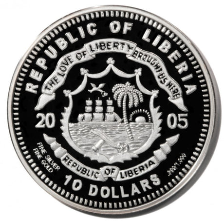 Liberia  2005 $10 Proof Belize Jaguar Gold Plated Silver Diamond Eyes