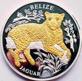 Liberia  2005 $10 Proof Belize Jaguar Gold Plated Silver Diamond Eyes