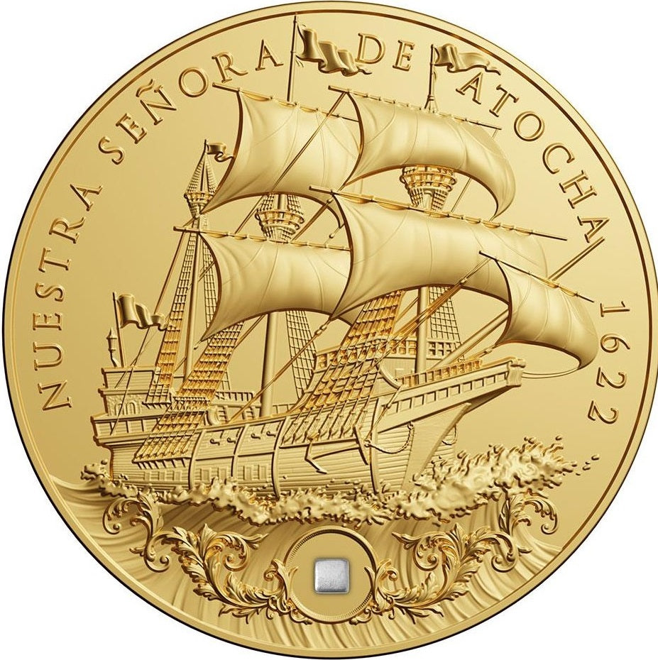 Niue 2022 $5 Nuestra Senora de Atocha 2 oz Gilded Silver with Sunken Treasure Inlay- 50 made
