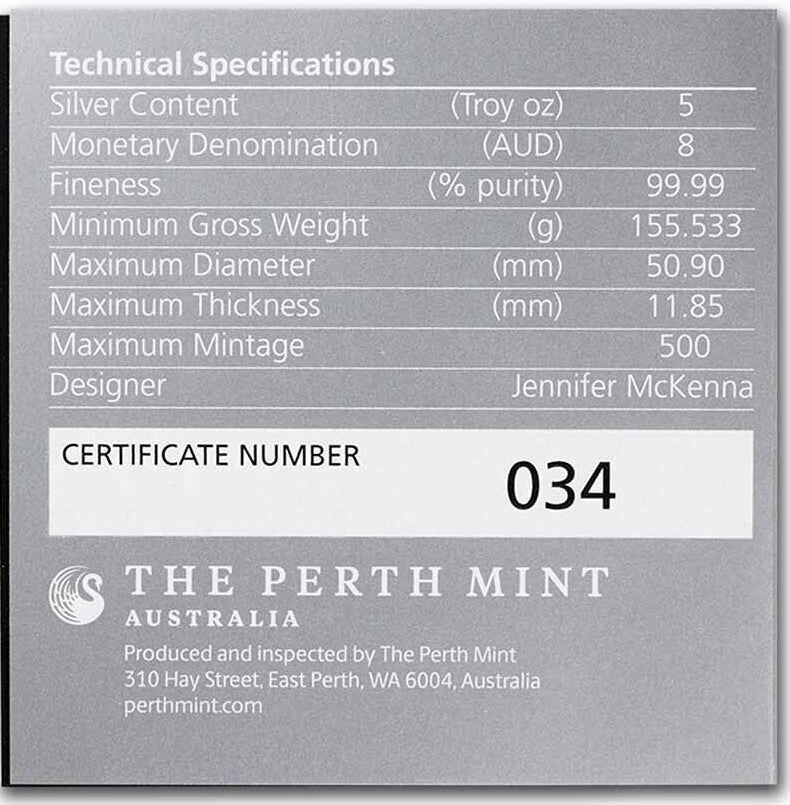 Australian Swan 2022 $5 5oz Silver Proof High Relief Coin 500 Made