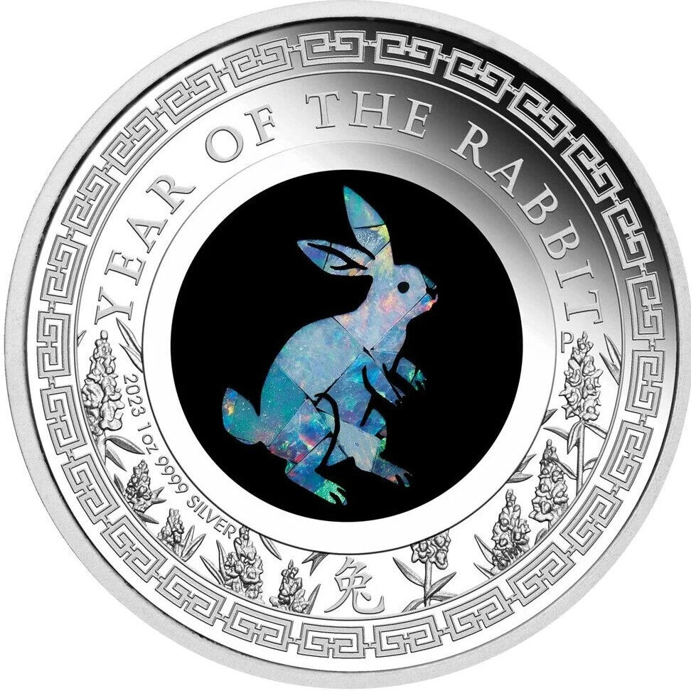 Australia 2023 $1 Opal Series Lunar Year of the Rabbit 1oz Silver Proof Coin Perth Mint