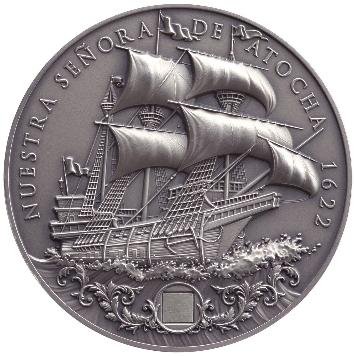 Niue 2022 $5 Nuestra Senora de Atocha 2 oz Silver Coin with Sunken Treasure Inlay- 200 made