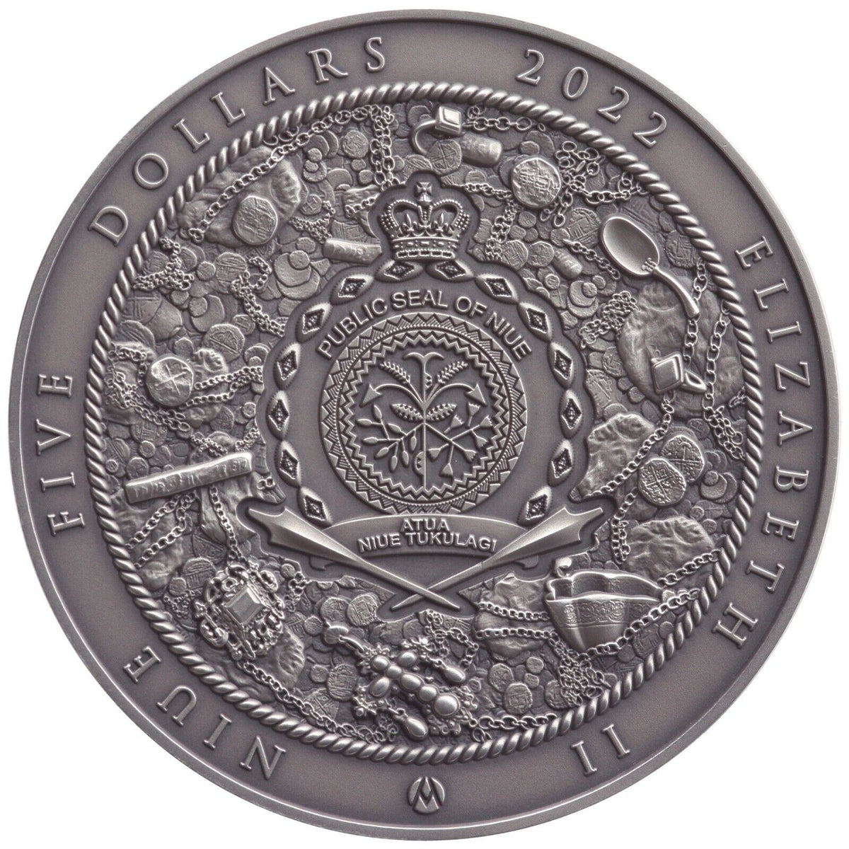 Niue 2022 $5 Nuestra Senora de Atocha 2 oz Silver Coin with Sunken Treasure Inlay- 200 made