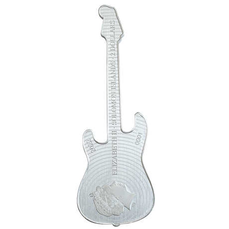 Solomon Islands $2 2022 Fender® 1oz Stratocaster® Shaped Coin Coloured in Surf Green