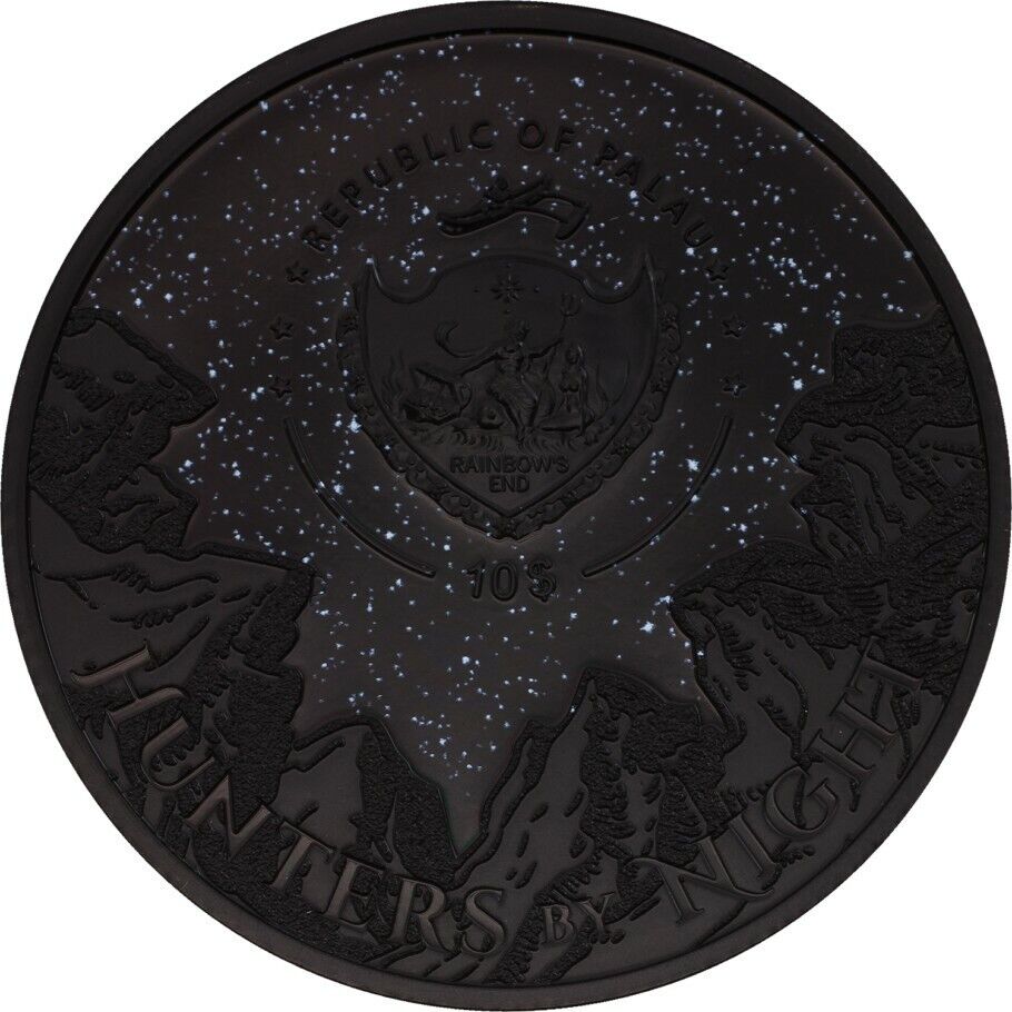 Palau 2022 $10  Python Hunters By Night 2 Oz Silver Black Proof Coin