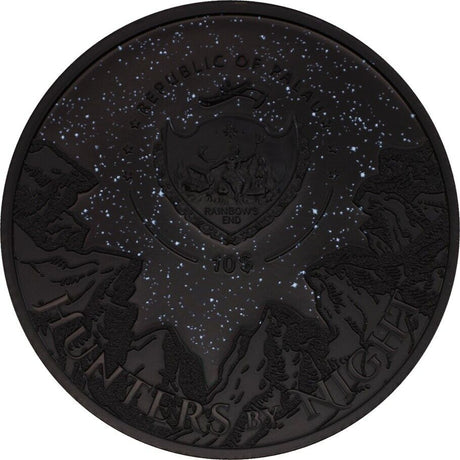 Palau 2022 $10  Python Hunters By Night 2 Oz Silver Black Proof Coin