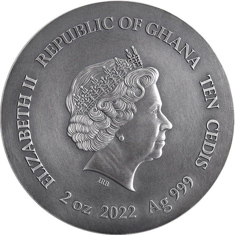 Republic of Ghana 2022 10 Cedis Wildlife in the Moonlight: American Eagle 2 Oz Antique Silver Selectively Gilded Coin