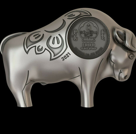 2021 Mongolia 1000 Togrog Mighty Ox 1 oz Silver Coin