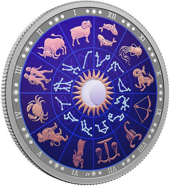 2022 Canada $30 Signs of the Zodiac Colourized Glow in the Dark 2oz 99.99% Silver Coin Black Light Torch included Reverse side