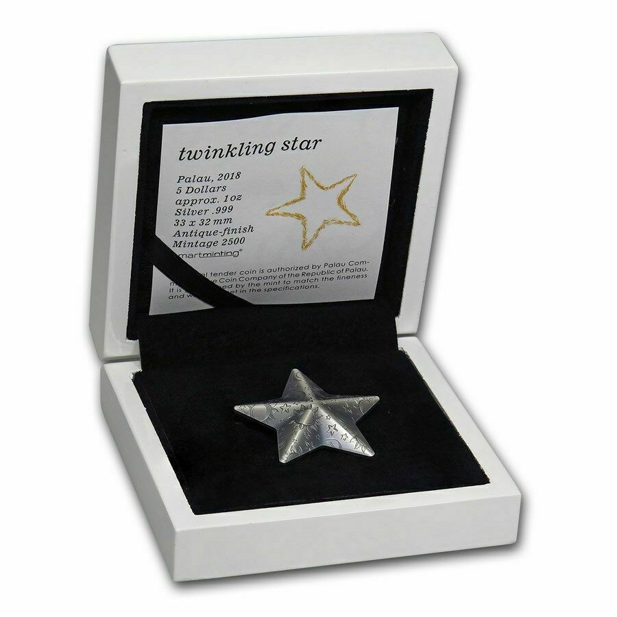 Palau 2018 $5 Twinkling Star 1 oz .999 Silver Antique Coin Case