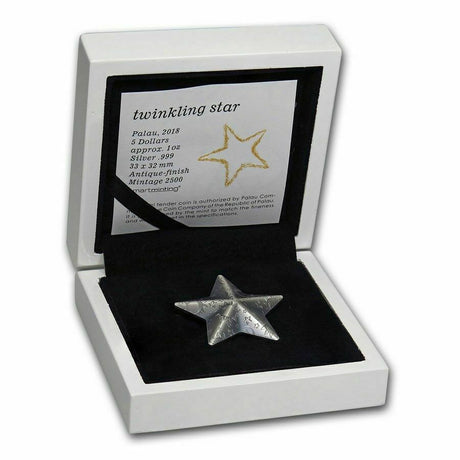 Palau 2018 $5 Twinkling Star 1 oz .999 Silver Antique Coin Case