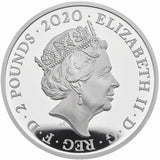United Kingdom 2020 £2 David Bowie .999 Silver Proof Coin. . The obverse features the definitive fifth definitive coinage portrait of Her Majesty Queen Elizabeth II, designed by Jody Clark, confirming its status as legal British tender.