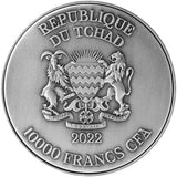 Chad 2022 10000 Francs AO QIN VERMILLION DRAGON Dragon Kings 2oz Antique Silver Coin