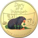 2022 20 Cent 20th Anniversary Diary of a Wombat Gold Plated Uncirculated Coin Deluxe Book Reverse