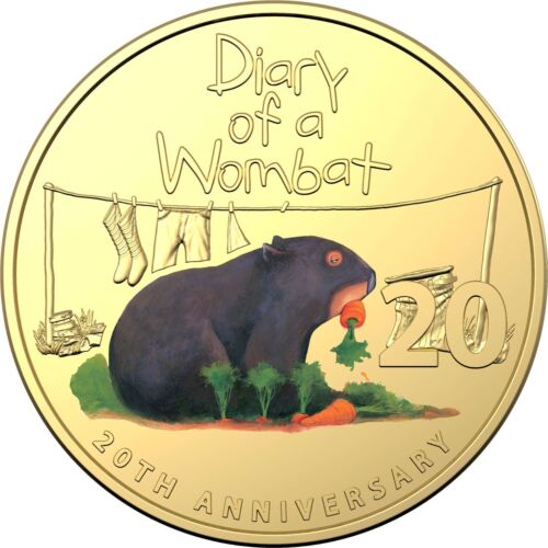 2022 20 Cent 20th Anniversary Diary of a Wombat Gold Plated Uncirculated Coin Deluxe Book Reverse