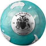 Barbados 2023 $5 Frozen Marble Planet Earth Spherical 3 Oz Silver Coin