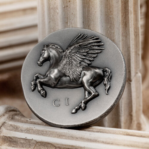 Cook Islands 2022 $5 Pegasos 1oz .999 Silver Antique Coin 999 Minted