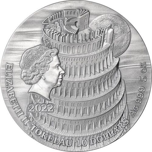 Tokelau 2022 $10 Tower of Babel Fundamental Stories of the Bible 5 Oz Antique Silver Coin 299 Mintage