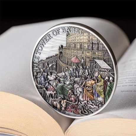 Tokelau 2022 $10 Tower of Babel Fundamental Stories of the Bible 5 Oz Antique Silver Coin 299 Mintage