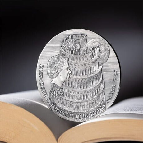 Tokelau 2022 $10 Tower of Babel Fundamental Stories of the Bible 5 Oz Antique Silver Coin 299 Mintage