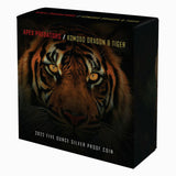Niue 2022 $10 Apex Predators Komodo Dragon vs Tiger 5 Oz .999 Silver Gold Plated Proof