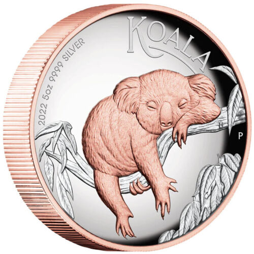 Australian Koala 2022 $8 5oz Silver Proof High Relief Gilded Coin