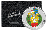 Tuvalu $1 2022 The Simpsons Season’s Greetings Christmas 1oz .9999 Silver Colour Coin In Card