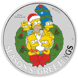 Tuvalu $1 2022 The Simpsons Season’s Greetings Christmas 1oz .9999 Silver Colour Coin In Card