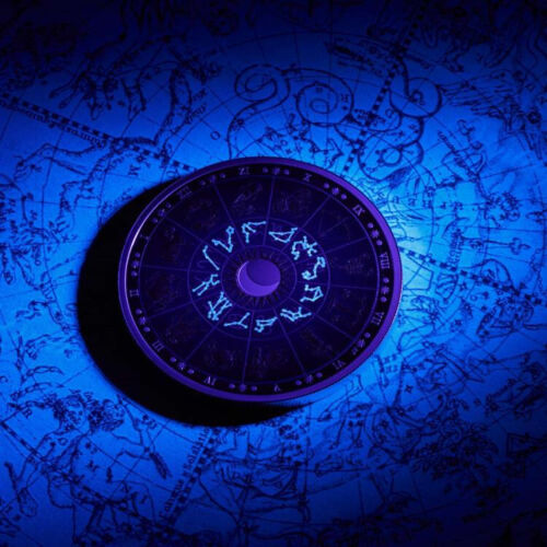 2022 Canada $30 Signs of the Zodiac Colourized Glow in the Dark 2oz 99.99% Silver Coin Black Light Torch included Reverse under UV