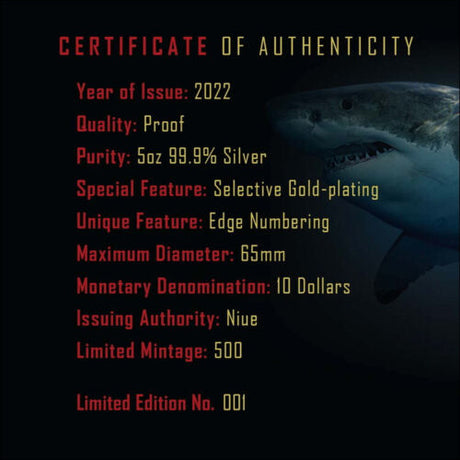 Niue 2022 $10 Apex Predators Crocodile & Shark 5 Oz .999 Silver Gold Plated Proof