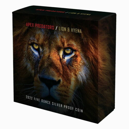 Niue 2022 $10 Apex Predators Lion & Hyena 5 Oz .999 Silver Gold Plated Proof