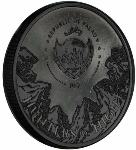 Palau 2022 $10  Python Hunters By Night 2 Oz Silver Black Proof Coin