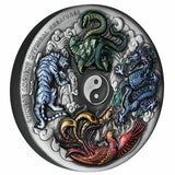 Tuvalu 2021 $5 Chinese Ancient Mythical Creatures Coloured 5oz Silver Antiqued Coin