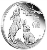 Australia 2023 $1 Year of the Rabbit 1 oz Silver Trio 3 x 1oz 99.99% Silver Gilded, Coloured and Proof Coins - Lunar Series III - Perth Mint