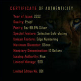 Niue 2022 $10 Apex Predators Lion & Hyena 5 Oz .999 Silver Gold Plated Proof