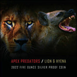 Niue 2022 $10 Apex Predators Lion & Hyena 5 Oz .999 Silver Gold Plated Proof