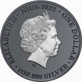 Niue 2022 $1 Barn Owl Australia At Night 1 Oz Pure Silver Black