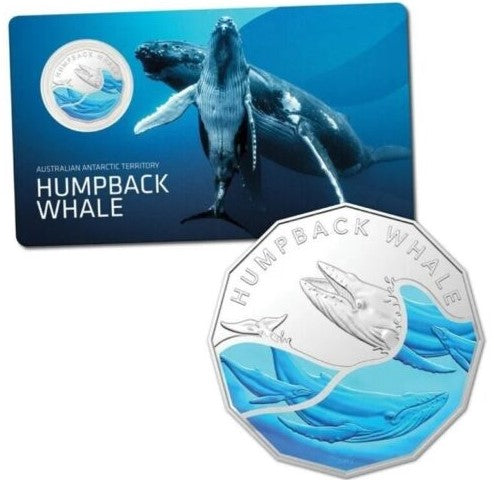 Australian Antarctic Territory Series 2023 50c CuNi Coloured Uncirculated Coin - Emperor Penguin and Humpback Whale